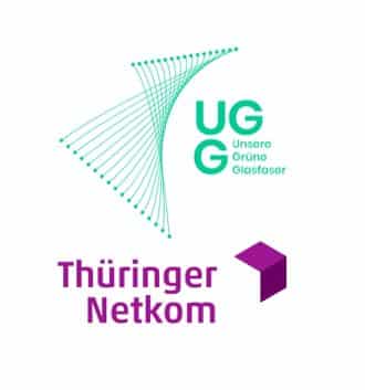Logo von Unsere Grüne Glasfaser und Thüringer Netkom, Symbol für nachhaltige Internetlösungen in Thüringen.